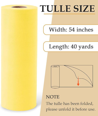 Mellow Yellow Tulle Fabric Roll, 54" x 40 Yards (120FT) Tulle for Christmas Wedding Decoration DIY Tutu Party Backdrop Baby Shower Table Skirts Gift Wrapping