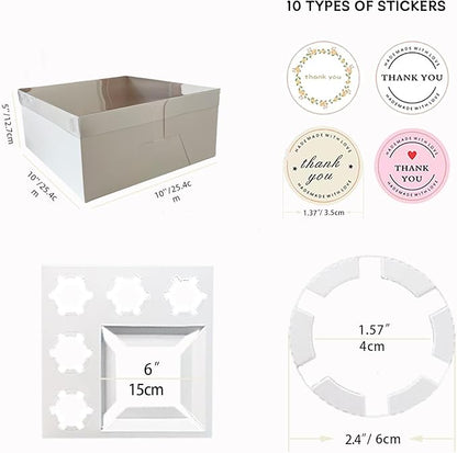 Bento Cake Box - Easy to Assemble White 4-inch Cake and 5 Cupcakes Box With Insert - 5 Sets Base for Family Birthday Party Mother's Day