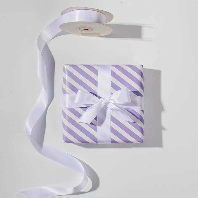 WRAPAHOLIC Reversible Wrapping Paper - Mini Roll - 17 Inch x 33 Feet - Purple and Stripes Design for Birthday, Wedding, Baby Shower, Holiday