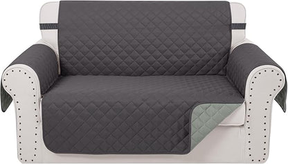 Reversible Loveseat Sofa Covers Couch Cover Furniture Protector for 2 Cushion Couch Sofa(Loveseat,Dark Grey/Light Grey)