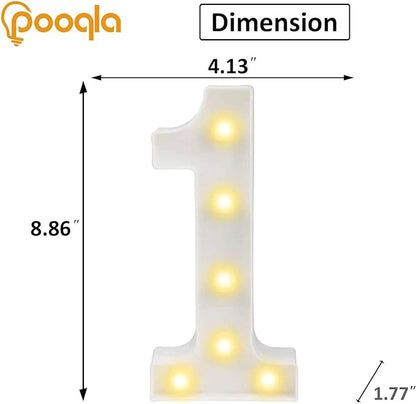 Pooqla Decorative Led Light Up Number Letters, White Plastic Marquee Number Lights Sign Party Wedding Decor Battery Operated Number (1)