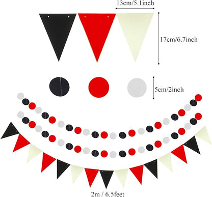 ZERODECO Party Decoration, 21 Pcs Black and Red Hanging Paper Fans Pom Poms Flowers, Garlands String Polka Dot and Triangle Bunting Flags for Minnie Mouse Birthday Parties Baby Showers Wedding