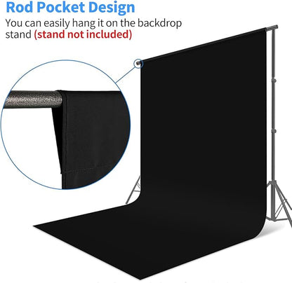 HEMMOTOP Black Backdrop Background, 6x9 ft Polyester Fabric Chromakey Black Screen Backdrops Collapsible for Photoshoot, Birthday Party, Wedding, Photography (Backdrop only)