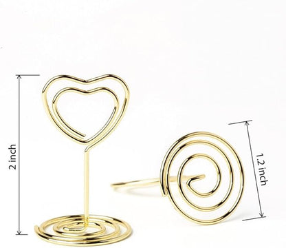20PCS Mini Table Number Holders, Heart Shaped Place Card Holder, Premium Photo Holders for Tables, Table Sign Holders Card Stands Menu Memo Clips for Wedding Valentine's Day Table Decor, Gold