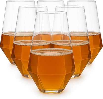 Oojami 48 Pack Diamond Clear Unbreakable Stemless Plastic Glasses 24 9oz Stemless Champagne Flutes & 24 12oz Cups BPA-Free, Disposable, Shatterproof Drinkware for Weddings, Bars, Events, and Parties