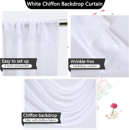 PARTISKY 10x10ft White Chiffon Sheer Backdrop Curtains (2 Panels 5x10ft Each) -Wrinkle-Free Drapes for Wedding, Birthday Party & Photography Stage Decor