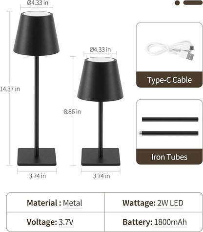 UME Cordless Table Lamp, Battery Operated Lamp - Portable Waterproof Rechargeable Table Lamp w/ 3 Color Temps & Stepless Dimming for Dinner, Desk, Cafe, Outdoor (Black)