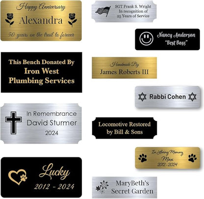 Custom Engraved Name Plates with Adhesive, Made in The USA, Personalized Pet Urn, Memorial Plaque, Picture Frame, Art Tag, Flag case (Gold Plate/Black Text, 1x3 Inch)