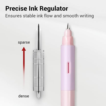 WRITECH Fountain Pen Soft Grip: Fine Nib Black Ink Pen with 3 Ink Cartridges and 1 Replacement Nib Set Smooth Writing for Journaling Calligraphy Gift (Pink)