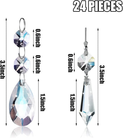 48 Pcs Chandelier Crystal Replacement 38 mm Teardrop & Icicle Crystal Prisms Hanging Gems Parts for Lamps and Chandeliers Suncatcher Christmas Tree Windows Home Decor (Clear)