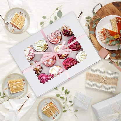 Rarapop 15 Pack Cupcake Boxes Hold 12 Standard Cupcakes, Food Grade Cupcake Holders Bakery Carrier Boxes with Windows and Inserts for Cupcakes, Muffins and Pastries