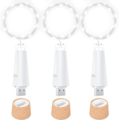 USB Bottle Lights Rechargeable Wine Bottle Fairy Lights Cork LED String Lights 20 LEDs Copper Wire for Table Party DIY Decor