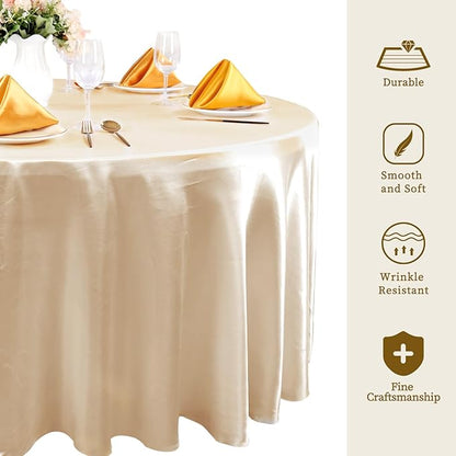 fani 6 Pack 108 Inch Champagne Round Tablecloth - Premium Silky Satin Tablecloth Overlay Smooth Fabric Table Cover Linens, Table Decoration for Wedding Party Banquet Events Restaurant Kitchen Dining