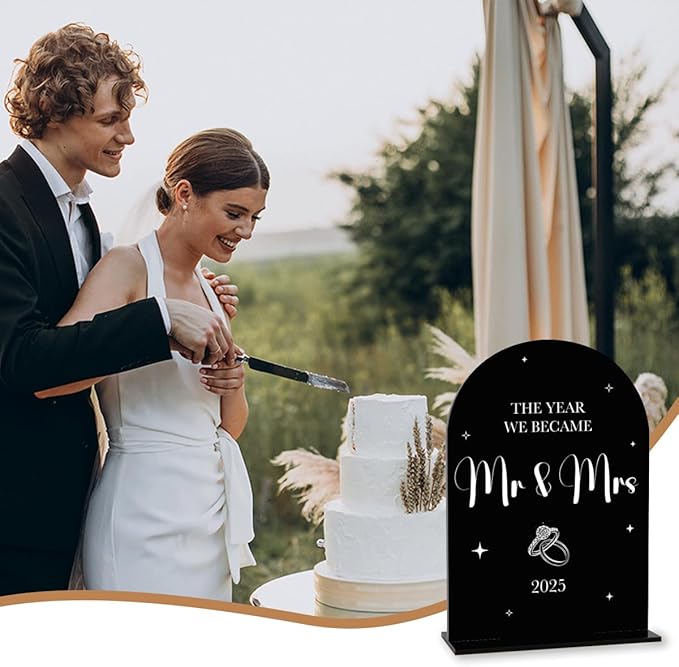 Black Wedding Sign, The Year We Became Mr and Mrs Signs, Wedding Engagement Bridal Shower Decor for Reception Ceremony Party, Weddings Love Acrylic Sign