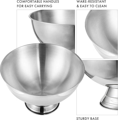 12L Silver Large Ice Bucket for Parties - 16"x16"x10" Huge Punch Bowl with Ladle - Stainless Steel Bucket for Cocktail Bar - Lightweight Champagne Bucket with Scoop