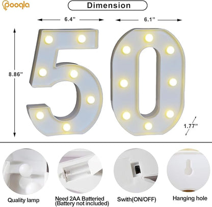 Pooqla 50th Birthday Decorations for Her Him, 35 Colors LED Light Up Numbers with Remote, Multicolor Marquee Numbers 50 Sign for Party Wedding Anniversary Decor 50th Birthday Gift, Number 50