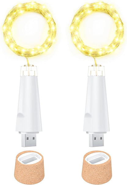 USB Bottle Lights Rechargeable Wine Bottle Fairy Lights Cork LED String Lights 20 LEDs Copper Wire for Table Party DIY Decor