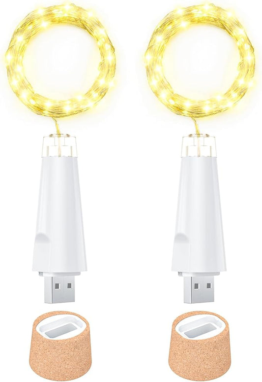 USB Bottle Lights Rechargeable Wine Bottle Fairy Lights Cork LED String Lights 20 LEDs Copper Wire for Table Party DIY Decor