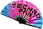 Kandies World UV Reactive Custom Festival Folding Hand Fan - Unique Designs, Made of Bamboo, Clacking Sound, Lightweight - Perfect Rave and Festival Accessory!