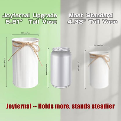 6" High Farmhouse Vases for Centerpiece, Rustic Mason Jars with Twine Bow for Flowers, Vintage Galvanized Metal Vase Tin Bucket for Wedding Home Decor (White, 6Pcs)
