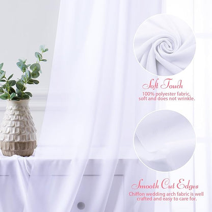 SiinvdaBZX 2 Panels Wedding Arch Draping Fabric 30" x 20Ft White Sheer Chiffon Fabric Outdoor Extra Long Decorative Drapery Fabric for Party Ceremony Ceiling Curtain Backdrop
