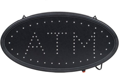 Boshen Led ATM Signs Decor for Bank Business Mart Shop Store Bar Cafe Now Open Sign Display On/Off Switch + Chain (19" Lx 10"W(Oval"ATM"))