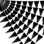 40M/130FT Black Triangle Pennant Banner Flag Metallic Fabric Bunting Garland for Christmas Graduation Birthday Wedding Engagement Bachelorette Holiday Halloween Celebration Hen Party Supplies