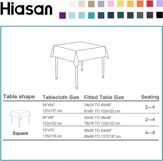 Hiasan Square Tablecloth - Waterproof Washable Polyester Table Cloth for Dining Room Birthday Party Camping, Royal Purple, 54 x 54 Inch