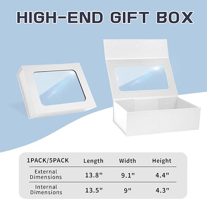 White Large Gift Box with Window, 13.5"x9"x4.3" Bridesmaid Box for Gifts Giving,Birthday Gift Boxe with Magnetic,Closure Lid Gift Boxs for Presents,Cute Box,Luxury for Gift Packaging,Gift Boxes for Wrapping Gifts