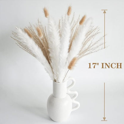 Natural Dried Pampas Grass Decor, White Pampas Grass， Bunny Tails Dried Flowers, Reed Grass Bouquet for Wedding Boho Flowers Home Table Decor, Rustic Farmhouse Party (100 in Total )