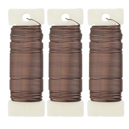 HAHIYO 22Gauge Coffee Color Metal Floral Wire - 3 Rolls, 115Yards (345Feet) - Flexible Paddle Wire for Craft, Christmas Wreath, Flower Arrangement, Bouquet Wrapping, Wedding DIY