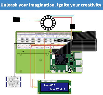 GeeekPi Complete Starter Kit for Raspberry Pi 4B, Python C Java Scratch Code, with 100-Page Tutorial, 16 Projects, 68 Items, ABS Breadboard Holder, Camera Module, Sound Sensor (Pi Board Not Included)