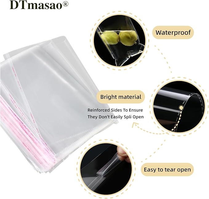 6x9 Inches 100 Pcs Self Sealing Cellophane Bags Clear Cookie Bags Resealable Cellophane Bag for Packaging Gifts,Cookies,Favors,Products,Candy