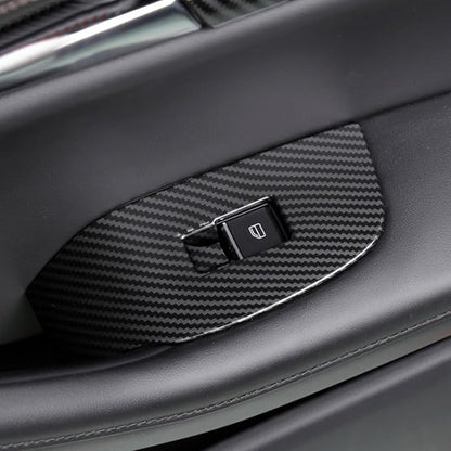 4pcs Carbon Fiber Style Front Rear Doors Window Glass Lift Switch Panel Cover Decorative Sticker Protection Car Interior Accessories for Mazda 3 2020-2025 KT12