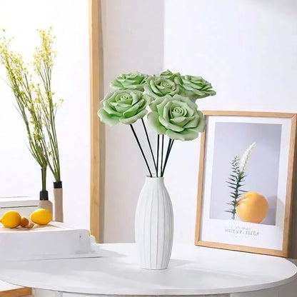 6 pcs Handmade Ceramic Roses,Featuring Vibrant Colors and Intricate Petal Details Floral Decorations Wedding Decoration Christmas Decor Gift Providing Long-Lasting Beauty (Green)