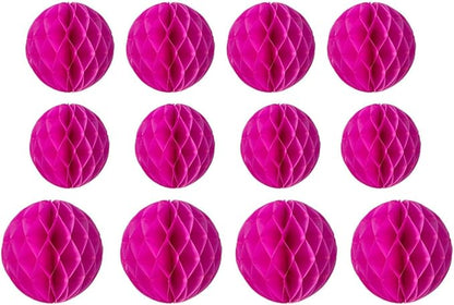12pcs Party Honeycomb Decorations 4'' 8'' 10'' Honeycomb Balls Tissue Pom Poms Hanging Flower Balls for Baby Shower Birthday Wedding Nursery Wall Decor (Rose Red)