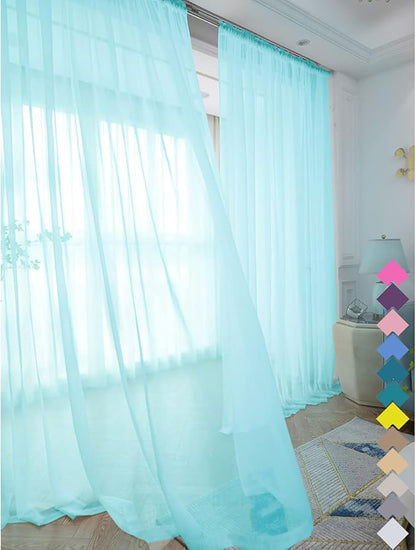 Window Lake Blue Sheer Curtains 48 Inches Width 72 Inches Long 2 Panels Sheer Curtain Clear Curtains Basic Rod Pocket Panel for Home Living Room Bedroom Kids Room Yard Patio Parlor Sliding