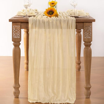 Beige Cheesecloth Table Runner 4 Pack Fall Table Runners 120 Inches Boho Gauze Cream Cheese Cloth Fall Table Decorations for Thanksgiving Wedding Bridal Baby Shower Garden Party Decor