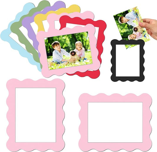 Kingdder 12 Pcs Scalloped Magnetic Picture Frame for Refrigerator 4 x 6 Pastel Reusable Picture Frame Magnets Decorative Photo Holders for Fridge Home School Office Kitchen Locker Decor
