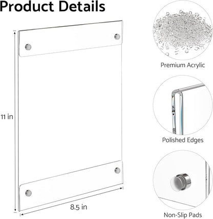 HIIMIEI Magnetic Acrylic Sign Holder 8.5 x 11 - Clear Document Paper Holders with 4 Corner Magnets, Vertical Photos Display Frames for Refrigerator, Office, Home, Classrooms (6 Pack)