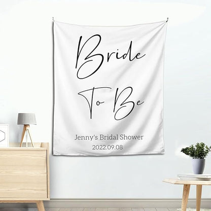 Bride to Be Backdrop - Custom Tapestry With Names and Date, Personalized Calligraphy Banner for Bridal Brunch, Shower, Engagement, Bachelorette Party - Future Mrs Reception