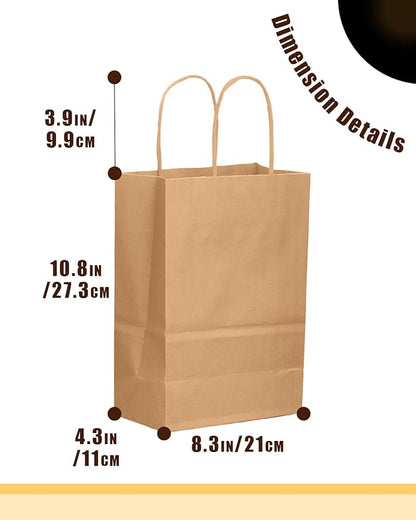 qiqee 30-Packs Brown Gift Bags with Handles Bulk 10.8"x8.3"x4.3" Medium Size Kraft Paper Bags Multiple Uses (Medium Size)