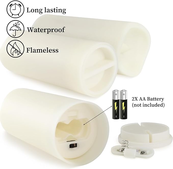 Set of 24 Flameless Led Battery Opeated (D2.2'' x H4''5''6'') Waterproof Outdoor Indoor Candles with 10-Key Remotes and Cycling 24 Hours Timer