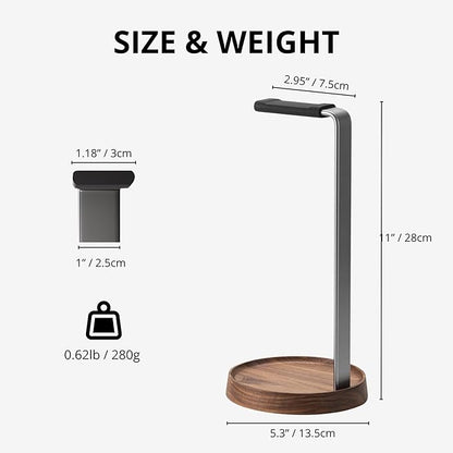muso wood Walnut Headphone Stand, Universal Headset Stand with Storage Base, Wood Desktop Headphone Holder for Gaming Headset and Music Headset
