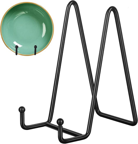Decolore 6 Inch 5 Pack Black Metal Display Stands Plate Holder Display Stands for Picture, Decorative Plate, Book, Photo Easel, Artistic Work