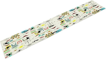 Colorful Geometric Table Runner,Vintage Mid Century Cute Cat Abstract Morden Print Tablecloth Burlap for Hotel Indoors Outdoor Dining Room Kitchen Home Decor, 13x60in
