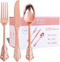 WDF 120Pieces Rose Gold Plastic Silverware - Heavy Duty Rose Gold Plastic Cutlery Set - Disposable Rose Gold Utensils - Rose Gold Flatware Includes 40 Forks, 40 Spoons, 40 Knives for Wedding