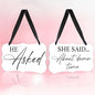 2 Pcs Acrylic Wedding Sign, Ring Bearer Sign, Rustic Wedding Decor Signs, Acrylic Wall Art With Ribbon for Chairs Weddings Decor and Event Party - He Asked She Said About Damn Time (White)