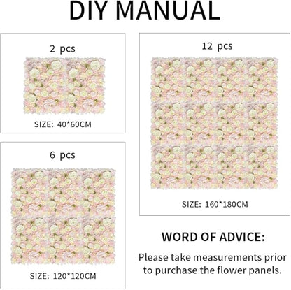 Artificial 3D Flower Wall Panel for Backdrop 24x16 inches 12 Pcs Light Pink Faux Roses Artificial Flower Backdrop for Wedding Party Bridal Baby Shower Decor