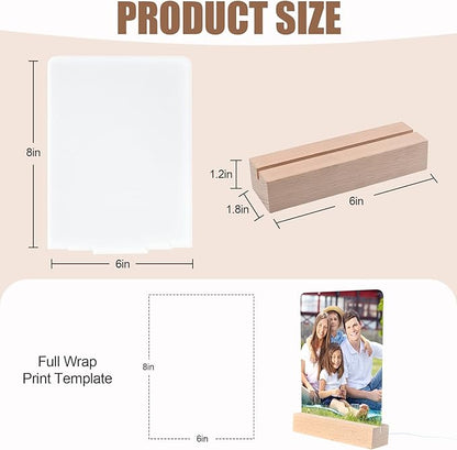 6" x 8"- 6 pcs Acrylic 4 pcs Frame Sublimation LED Acrylic Photo Frames Night Lights Blanks Heart Shape,with Warm Color Light with Wood Stand for Heat Press Machine Printing